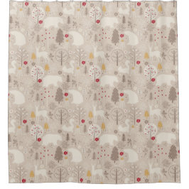 Niedliche Waldtiere Nordic Muster Weihnachten Duschvorhang