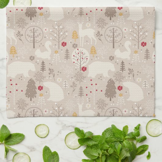 Niedliche Waldtiere Nordic Muster Weihnachten Geschirrtuch (Gefaltet)