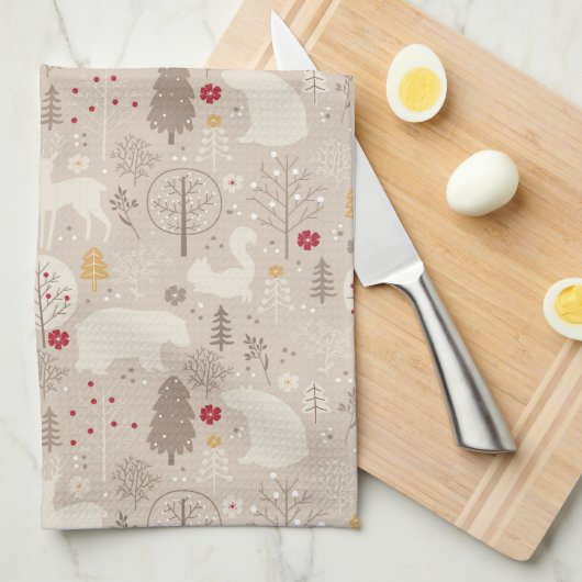 Niedliche Waldtiere Nordic Muster Weihnachten Geschirrtuch (Viertel Falte)