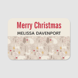 Niedliche Waldtiere Nordic Muster Weihnachten Namensschild