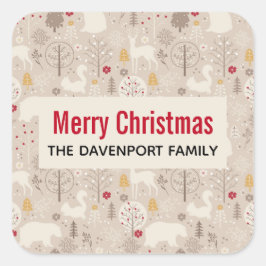 Niedliche Waldtiere Nordic Muster Weihnachten Quadratischer Aufkleber