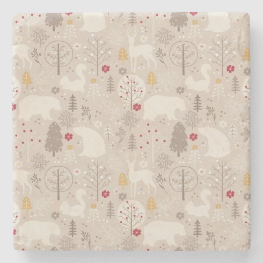 Niedliche Waldtiere Nordic Muster Weihnachten Steinuntersetzer (Vorderseite)