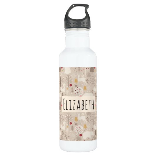 Niedliche Waldtiere Nordisches Muster Edelstahlflasche (Vorderseite)