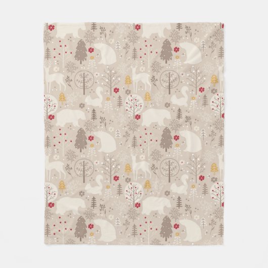 Niedliche Waldtiere Nordisches Muster Fleecedecke (Vorderseite)