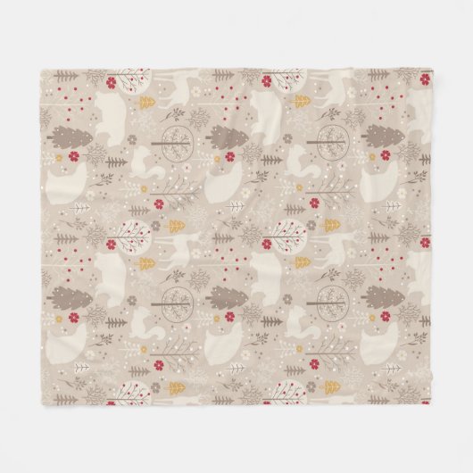 Niedliche Waldtiere Nordisches Muster Fleecedecke (Vorderseite (Horizontal))