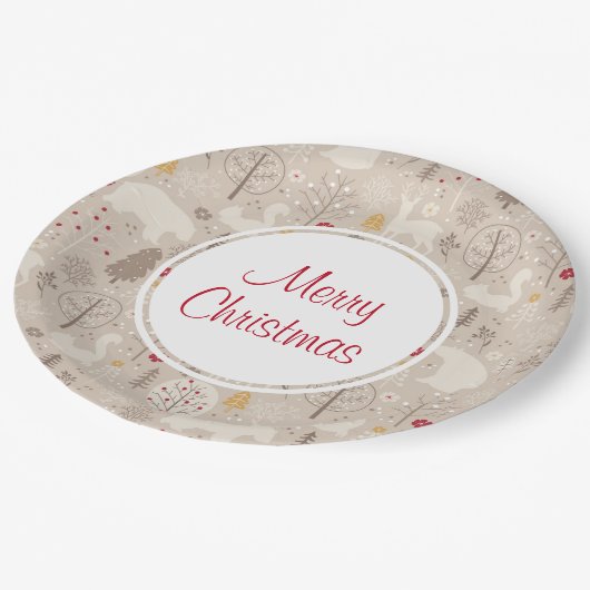 Niedliche Waldtiere Nordisches Muster Pappteller (Schrägansicht)