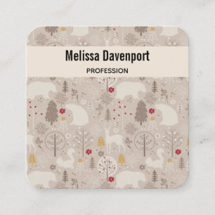 Niedliche Waldtiere Nordisches Muster Quadratische Visitenkarte