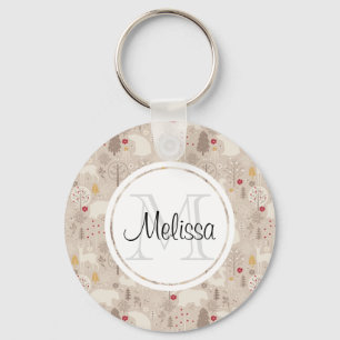 Niedliche Waldtiere Nordisches Muster Schlüsselanhänger