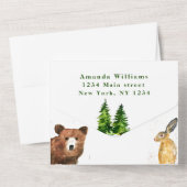 Niedliche Waldtiere Oh Babydusche Hirschbär All In One Einladung (Rückseite)