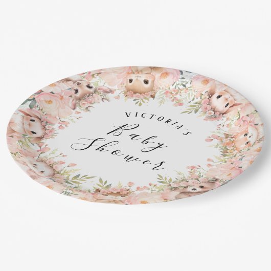 Niedliche Waldtiere Personalisierter Name Pappteller (Schrägansicht)