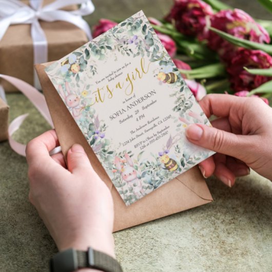 Niedliche Waldtiere QR Girl Baby Shower Einladung