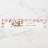 Niedliche Waldtiere Rosa Blumenmädchen Geburtstag Wasserflaschenetikett (Einzelnes Label)