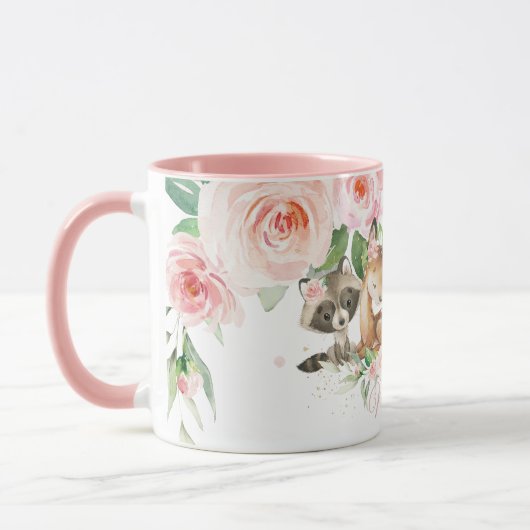 Niedliche Waldtiere Rosa Blütenblüte Tasse (Links)