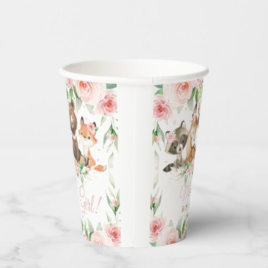 Niedliche Waldtiere Rosa Blütenmädchen Kinderdusch Pappbecher (Rechts)