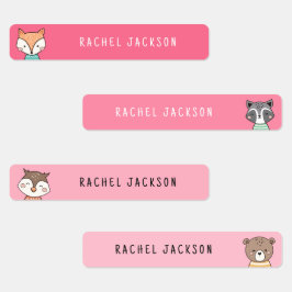 Niedliche Waldtiere Rosa Kinder Etiketten