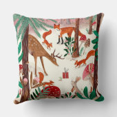 Niedliche Waldtiere, rosa und grüne Wälder Kissen (Rückseite)