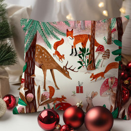 Niedliche Waldtiere, rosa und grüne Wälder Kissen