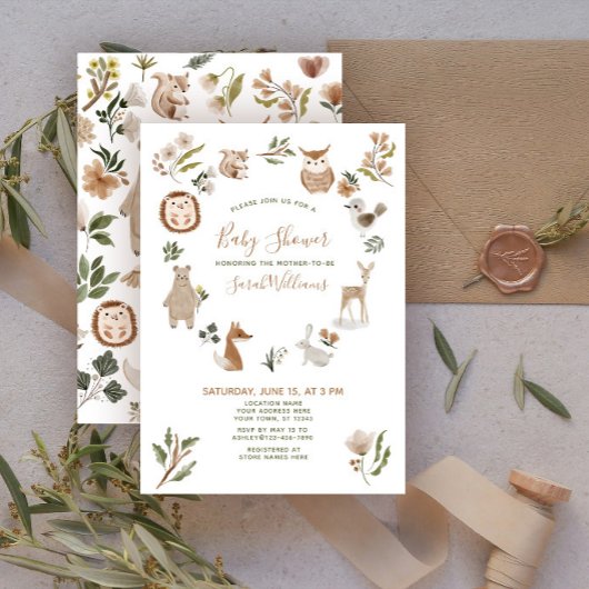Niedliche Waldtiere Skript Boho Baby Shower Einladung