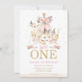 Niedliche Waldtiere Stammmädchen 1. Geburtstag Einladung (Vorderseite)