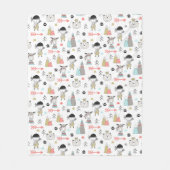 Niedliche Waldtiere u. indisches Jungen-Muster Fleecedecke (Vorderseite)