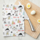 Niedliche Waldtiere u. indisches Jungen-Muster Geschirrtuch (Viertel Falte)