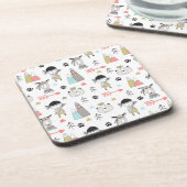 Niedliche Waldtiere u. indisches Jungen-Muster Getränkeuntersetzer (Linke Seite)