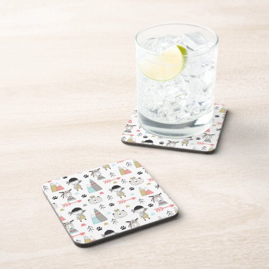 Niedliche Waldtiere u. indisches Jungen-Muster Getränkeuntersetzer (Rechte Seite)