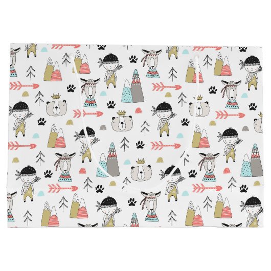 Niedliche Waldtiere u. indisches Jungen-Muster Große Geschenktüte (Rückseite)