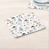 Niedliche Waldtiere u. indisches Jungen-Muster Rechteckiger Pappuntersetzer (angewinkelt)