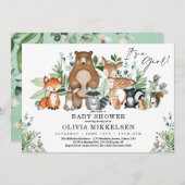 Niedliche Waldtiere Waldmädchen Kinderdusche Einladung (Vorne/Hinten)