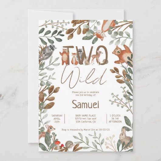 Niedliche Waldtiere (Waldtiere) 2. Geburtstag Einladung (Vorderseite)