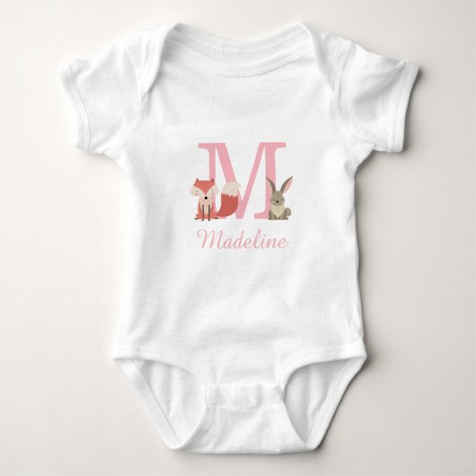 Niedliche Waldtiere Waldtiere Rosa Monogramm Baby Strampler (Vorderseite)