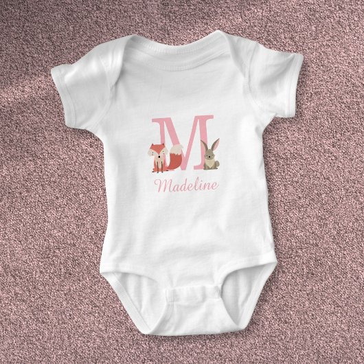 Niedliche Waldtiere Waldtiere Rosa Monogramm Baby Strampler