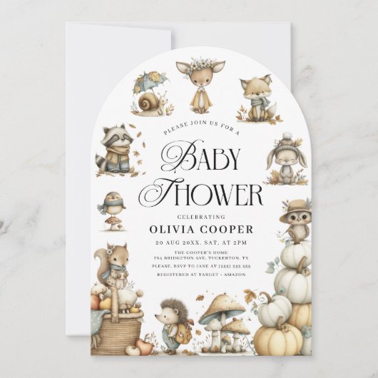 Niedliche Waldtiere Wasserfarben Kinderdusche Einladung (Vorderseite)