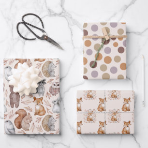 Niedliche Waldtiere Watercolor Geburtstag Geschenkpapier Set