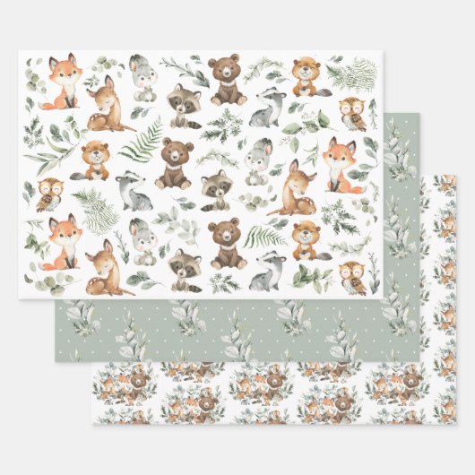Niedliche Waldtiere Weiden Grünflächen Geschenkpapier Set (Set)