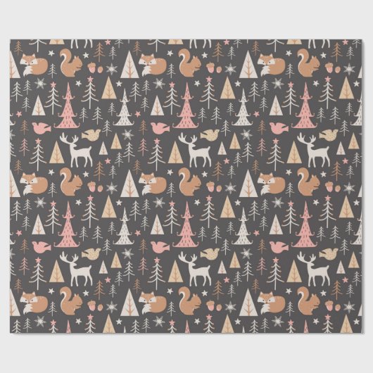 Niedliche Waldtiere Weihnachten Geschenkpapier (Flach)