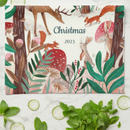 Niedliche Waldtiere Weihnachtswald Geschirrtuch