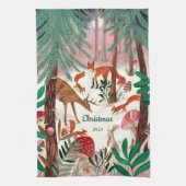 Niedliche Waldtiere Weihnachtswald Geschirrtuch (Vertikal)