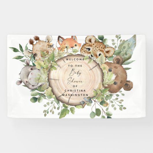 Niedliche Waldtiere Weiße Babydusche Banner (Horizontal)