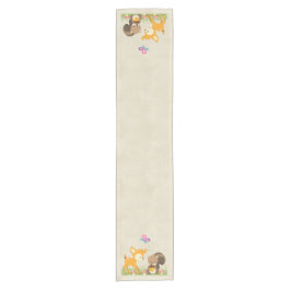 Niedliche Waldtiere Whimsischer Cartoon Kurzer Tischläufer