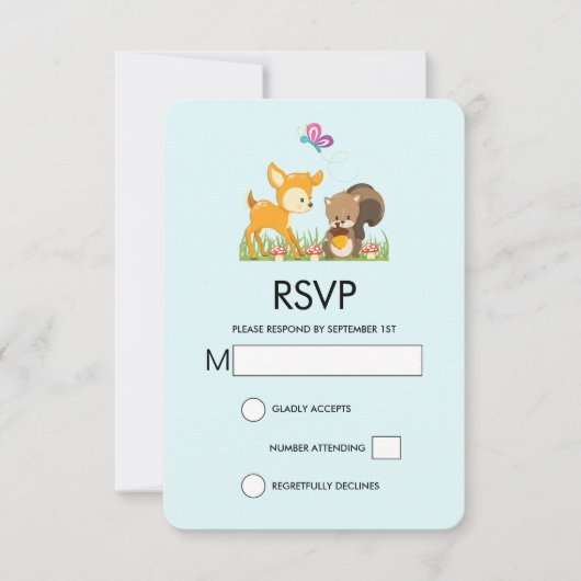 Niedliche Waldtiere Whimsischer Cartoon RSVP Karte (Vorderseite)