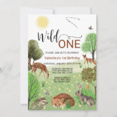 Niedliche Waldtiere Wild 1. Geburtstag Einladung (Vorderseite)