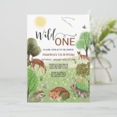 Niedliche Waldtiere Wild 1. Geburtstag Einladung (Stehend Vorderseite)