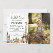 Niedliche Waldtiere Wildtiere 1. Geburtstag Foto Einladung (Vorderseite)