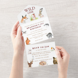 Niedliche Waldtiere Wildtiere 1. Geburtstag Junge All In One Einladung