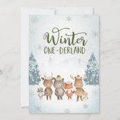 Niedliche Waldtiere Winter Onederland Geburtstag Einladung (Rückseite)
