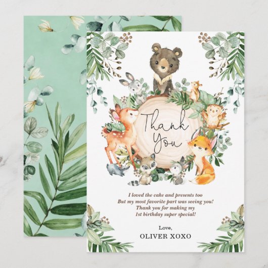 Niedliche Waldtiere zum Geburtstag Dankeskarte (Vorne/Hinten)