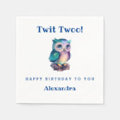 Niedliche Waldtierkinder Owl Geburtstag Serviette (Vorderseite)