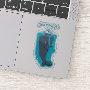 Niedliche Wale beobachten Cartoon Blau Design Aufkleber